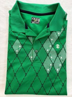 Izod Green Argyle Golf Polo with White Detail